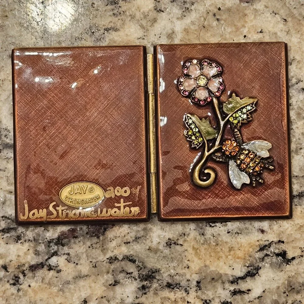 RARE HANDSIGNED JAY STRONGWATER BEE FLOWER TRAVEL FOLDING CRYSTAL ENAMEL FRAME
